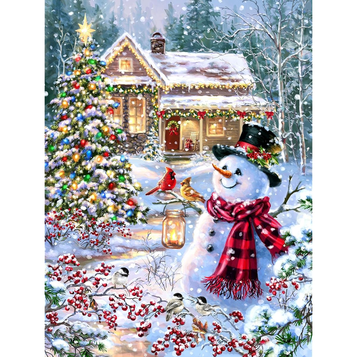 Springbok Cottage in The Snow - 1000 Piece Jigsaw Puzzle for Adults - Made in the USA - Unique Cut Pieces