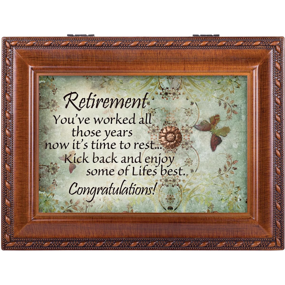 Cottage Garden Retirement Woodgrain Music Box / Jewelry Box Plays Wonderful World by Cottage Garden