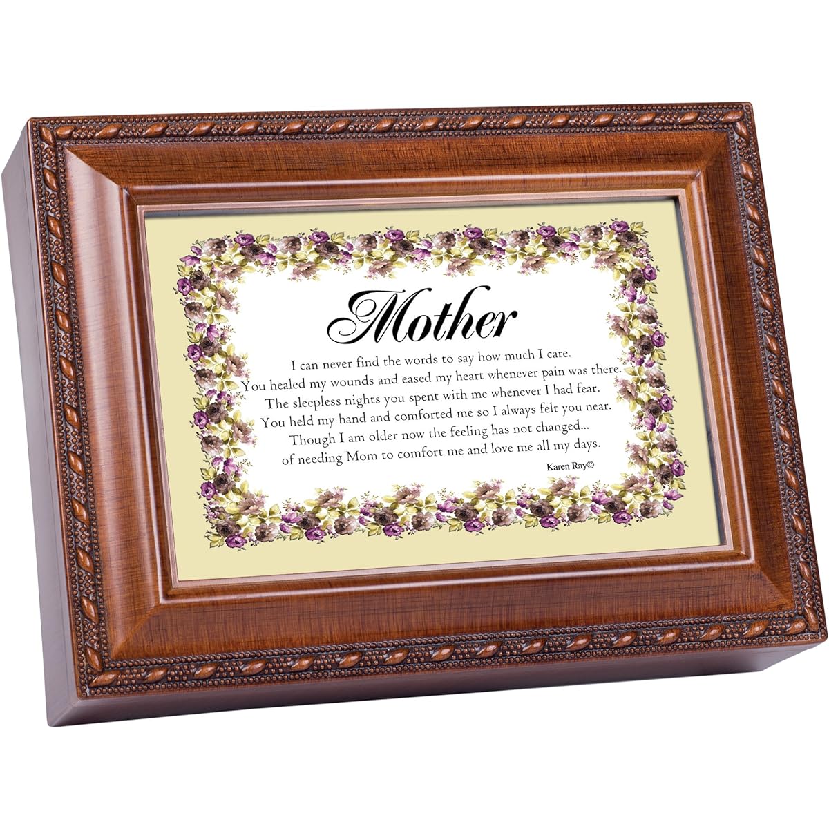Mother Life and Loves Wood Grain Keepsake Music Box Plays Edelweiss
