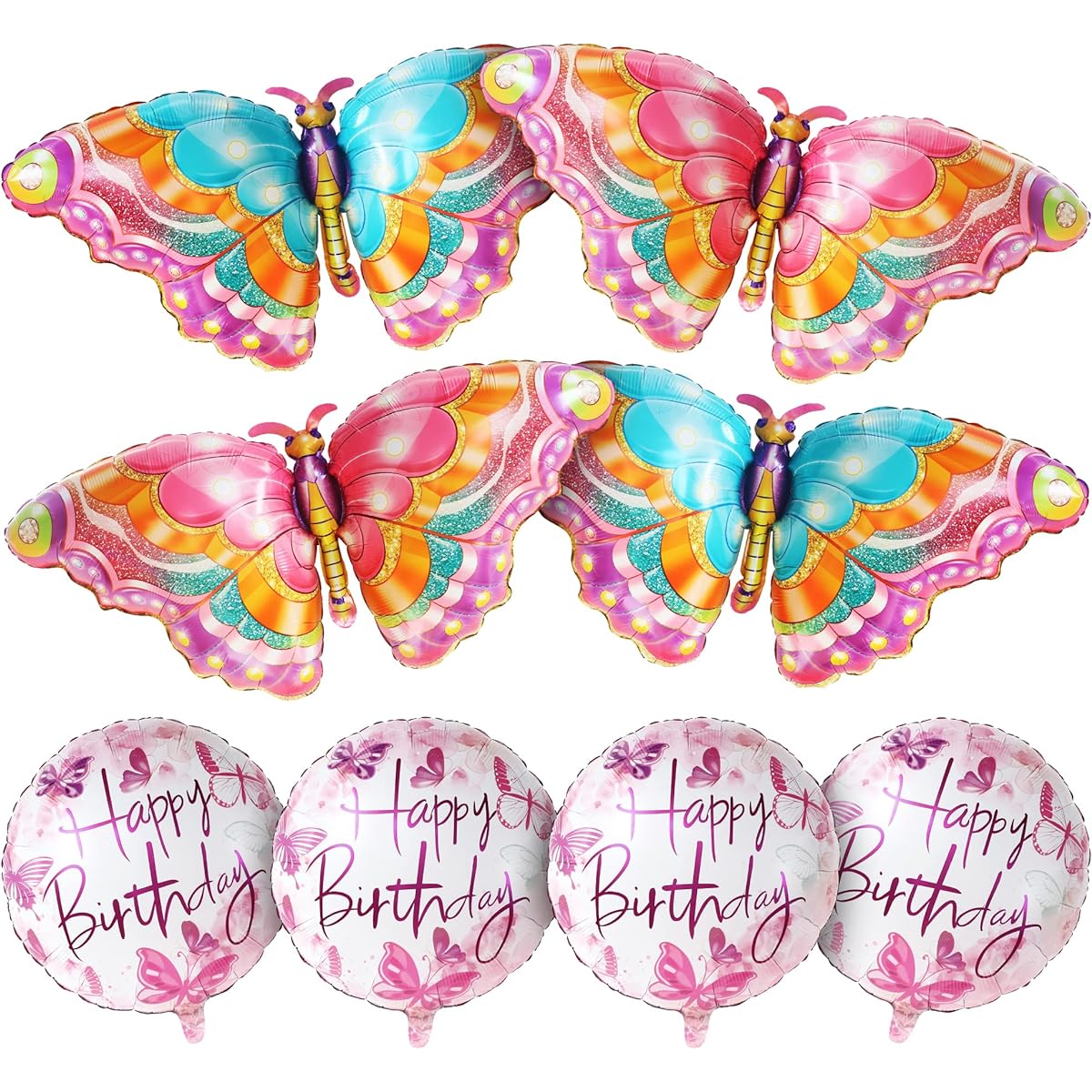 KatchOn Happy Birthday Butterfly Balloon Set - 38 Inch 8 Pack | Butterfly Balloons for Butterfly Birthday Decorations | Butterfly Party Supplies | Butterfly Foil Balloons for Birthday Party