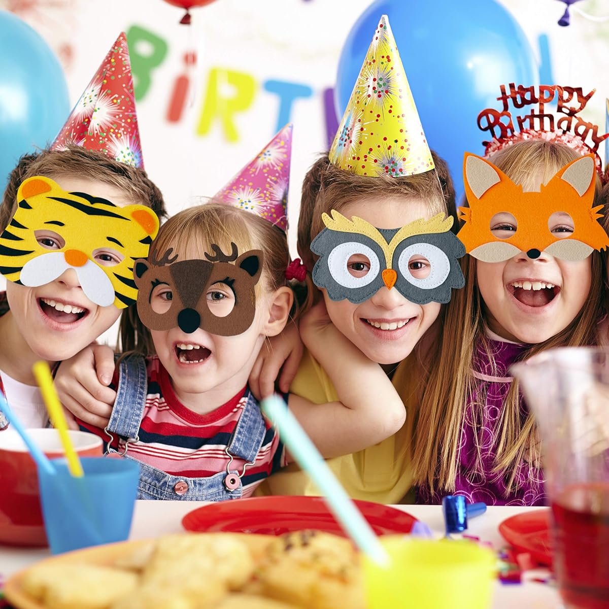 Felt Animal Mask Party Favors (24 Pack) Kids - 24 Safari Party Supplies - Perfect for Petting Zoo | Farmhouse | Jungle Safari Theme Birthday Party