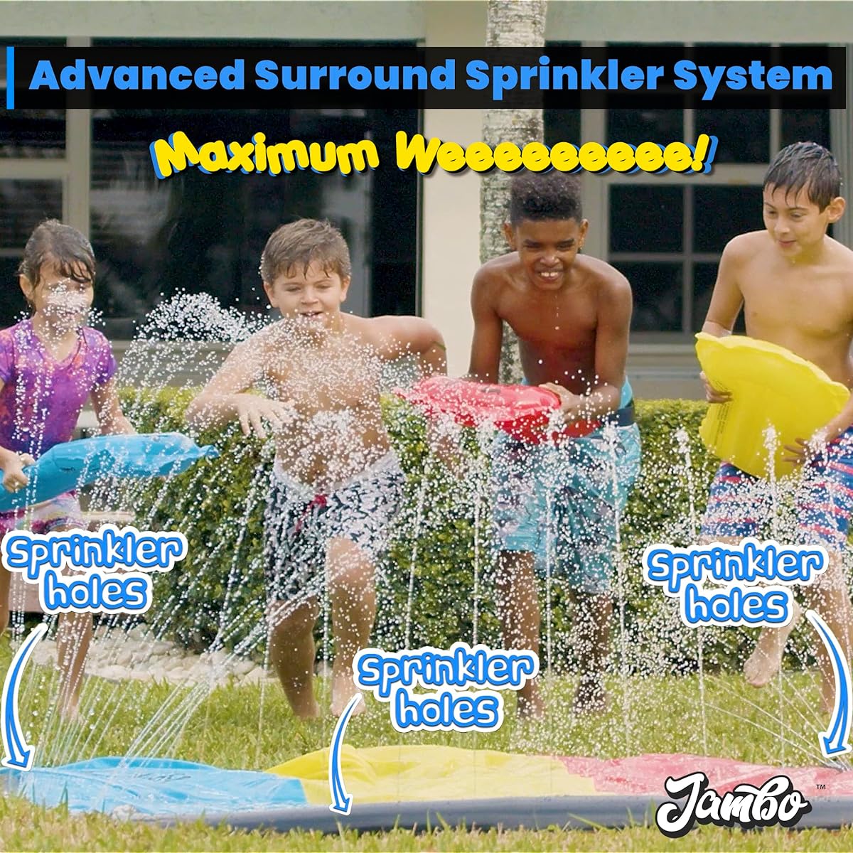 Jambo 3 Lane Slip Splash & Slide (2021 Model) Backyard Water Slide with 3 Boogie Boards, 16', 3 Lanes of Slip and Race, Sprinklers, Durable PVC