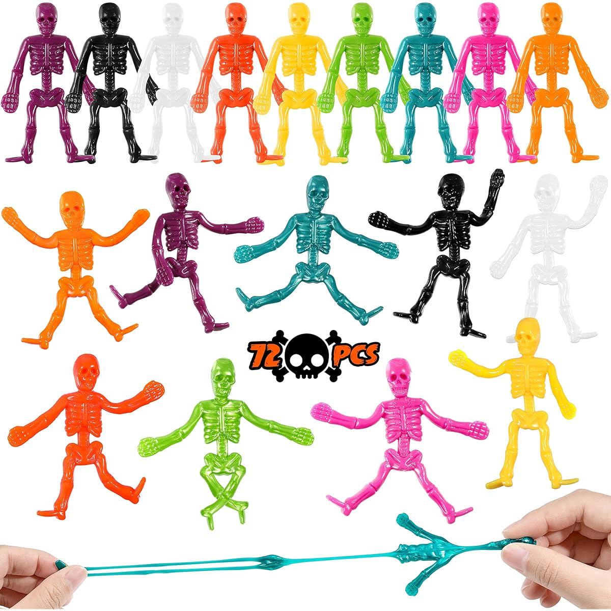 Giftinbox 72 Stretch Toy Party Goods for Kids Halloween Skeleton