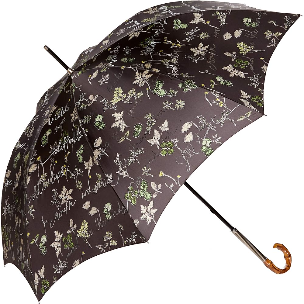 [Jill Stuart] AURORA JI-11031-31 Botanical foil letter print satin long umbrella for women