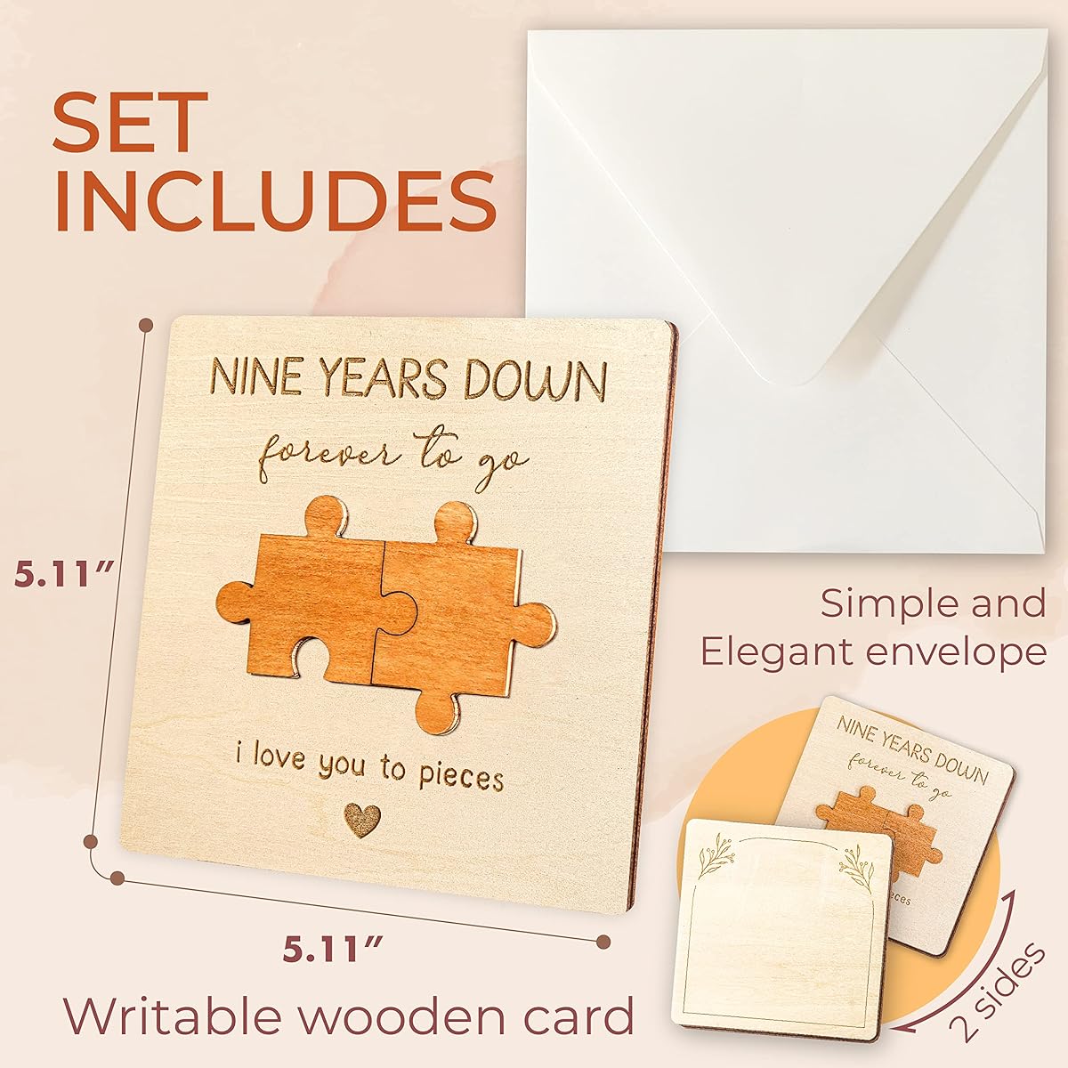 STOFINITY 9th Anniversary Card for Husband/Wife, 9th Anniversary Wooden Gifts for Boyfriend/Girlfriend, Happy Wedding Anniversary Cards for Couples