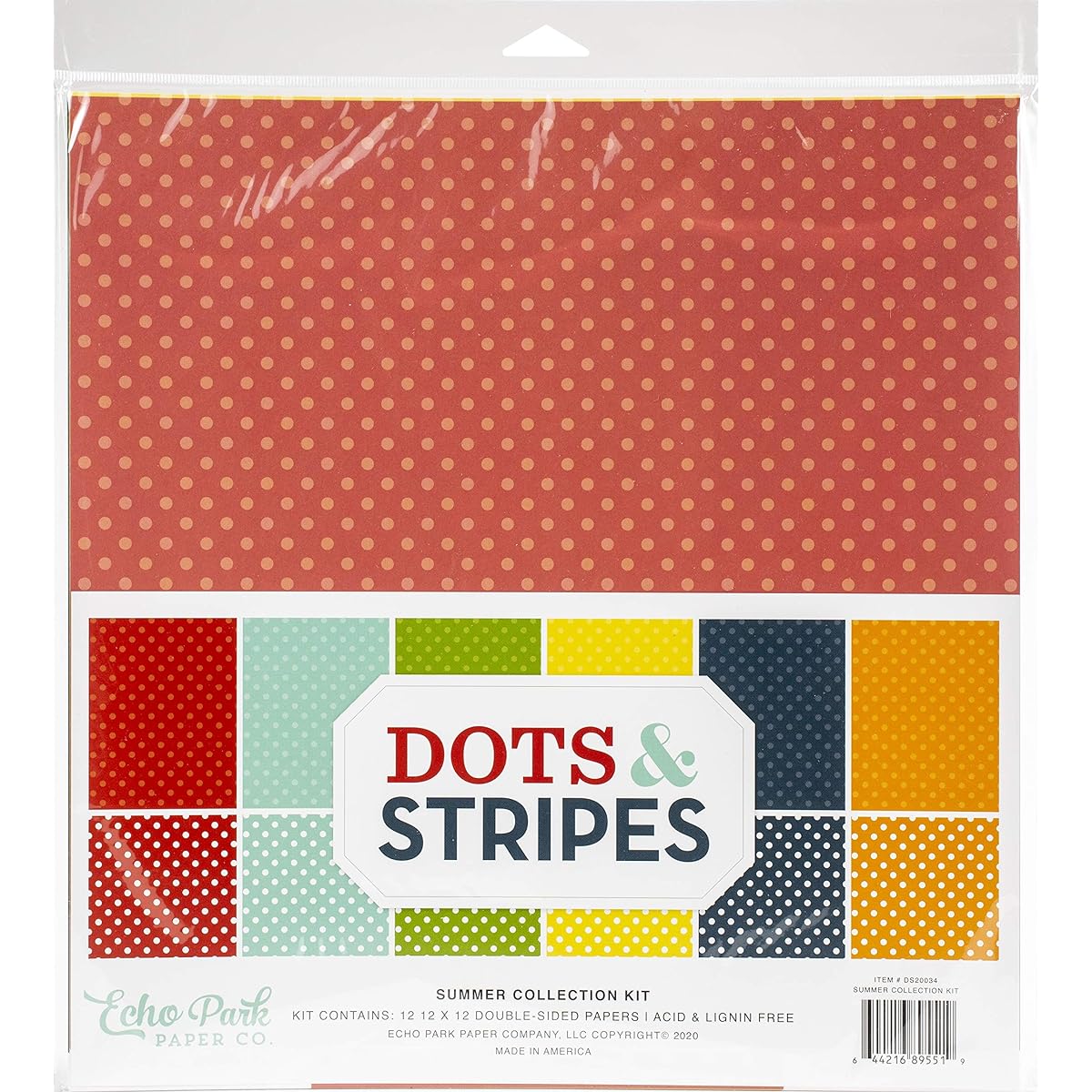 Echo Park Double-Sided Collection Pack 12"X12" 12/Pkg-Dots/Stripes, Summer -DS20034