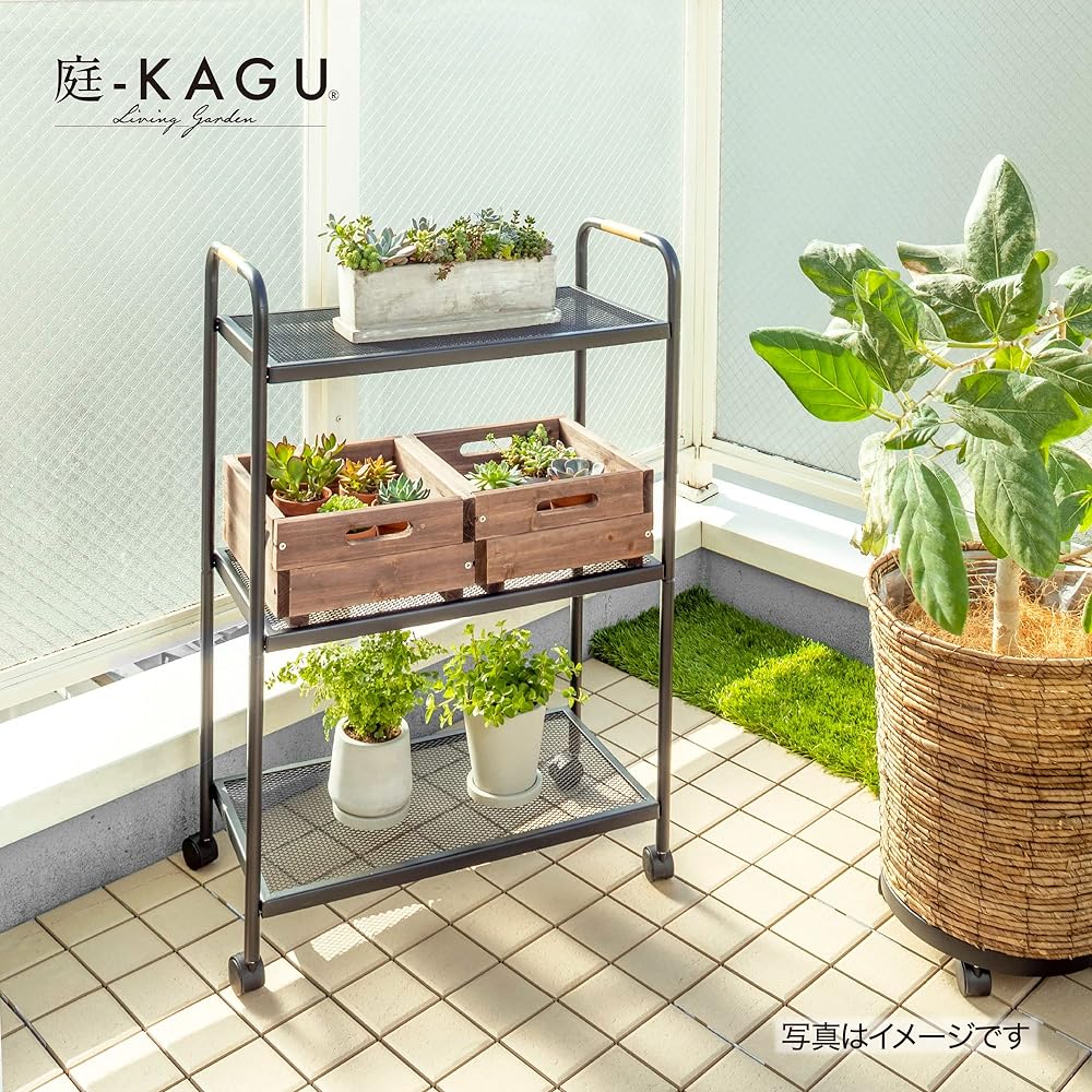 Takasho Flower Stand Terrace Rack 3 Tiers with Casters [MSF-33] Black Approx. Width 60cm x Depth 30cm x Height 90cm