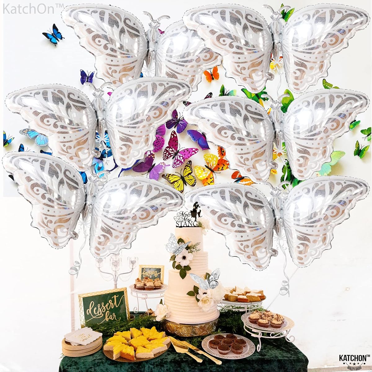 Butterfly Silver Foil Balloons, Pack of 12