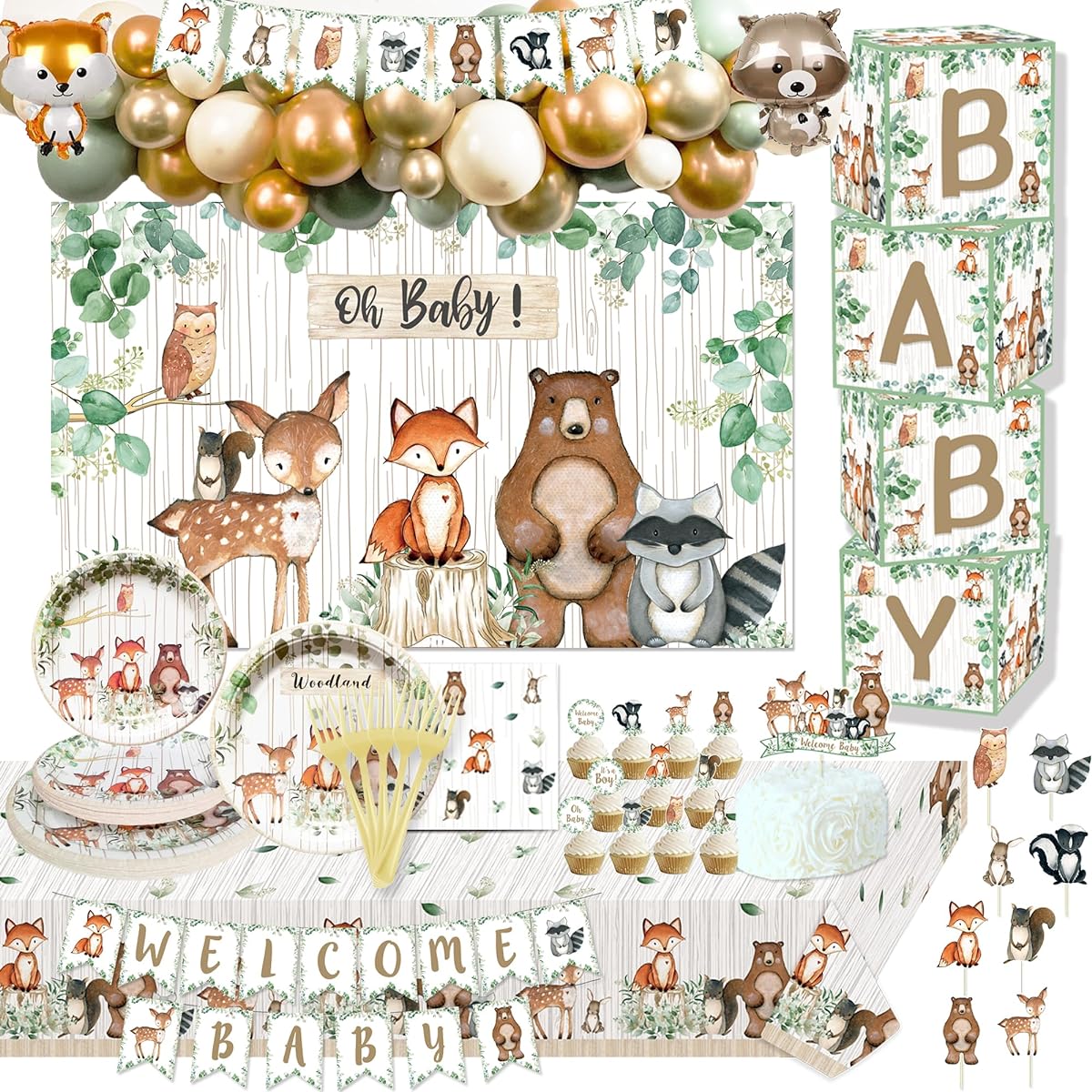 woodland party welcome set and box
