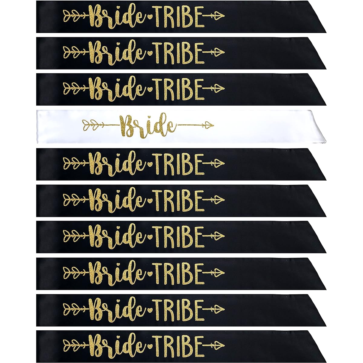 Bride Tribe Satin Sash Sets 7 or 10 Pieces for Bachelorette Parties, Bridal Showers, Wedding Parties - Sophisticated and Fun Party Favors