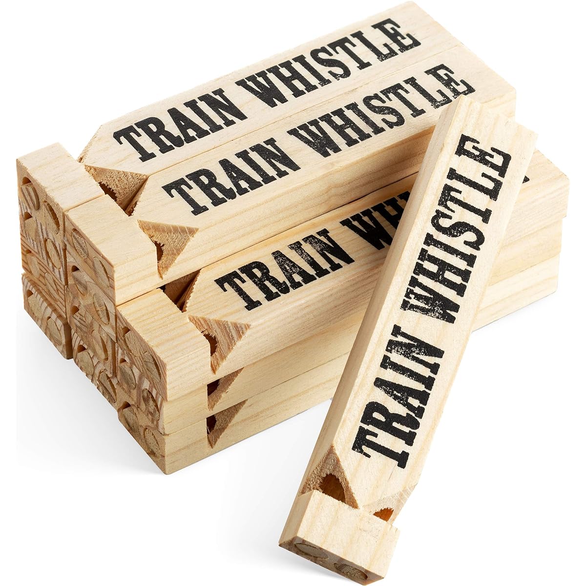 Wooden Train Whistles (12 Pack) - Wooden Train Whistles for Kids, Train Party Favors, Themed Birthday Decorations, Noise Makers, Goodie Bag Fillers, Small Game Prizes, Stocking Stuffers