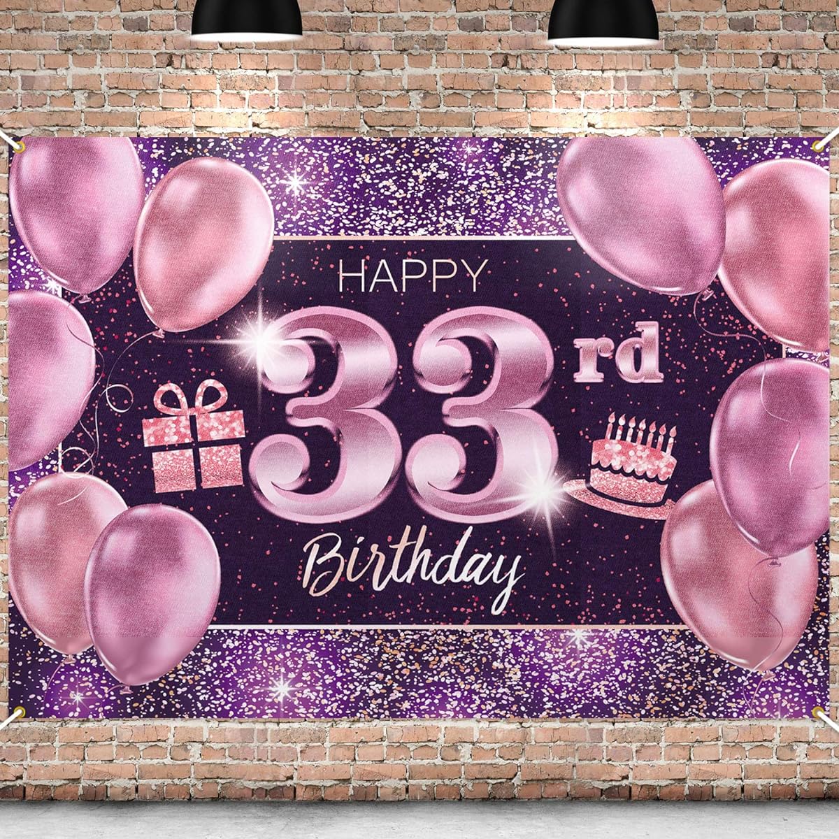 PAKBOOM Happy 33rd Birthday Banner Backdrop - 33rd Birthday Party Decorations Supplies - Pink Purple Gold 4 x 6 Feet