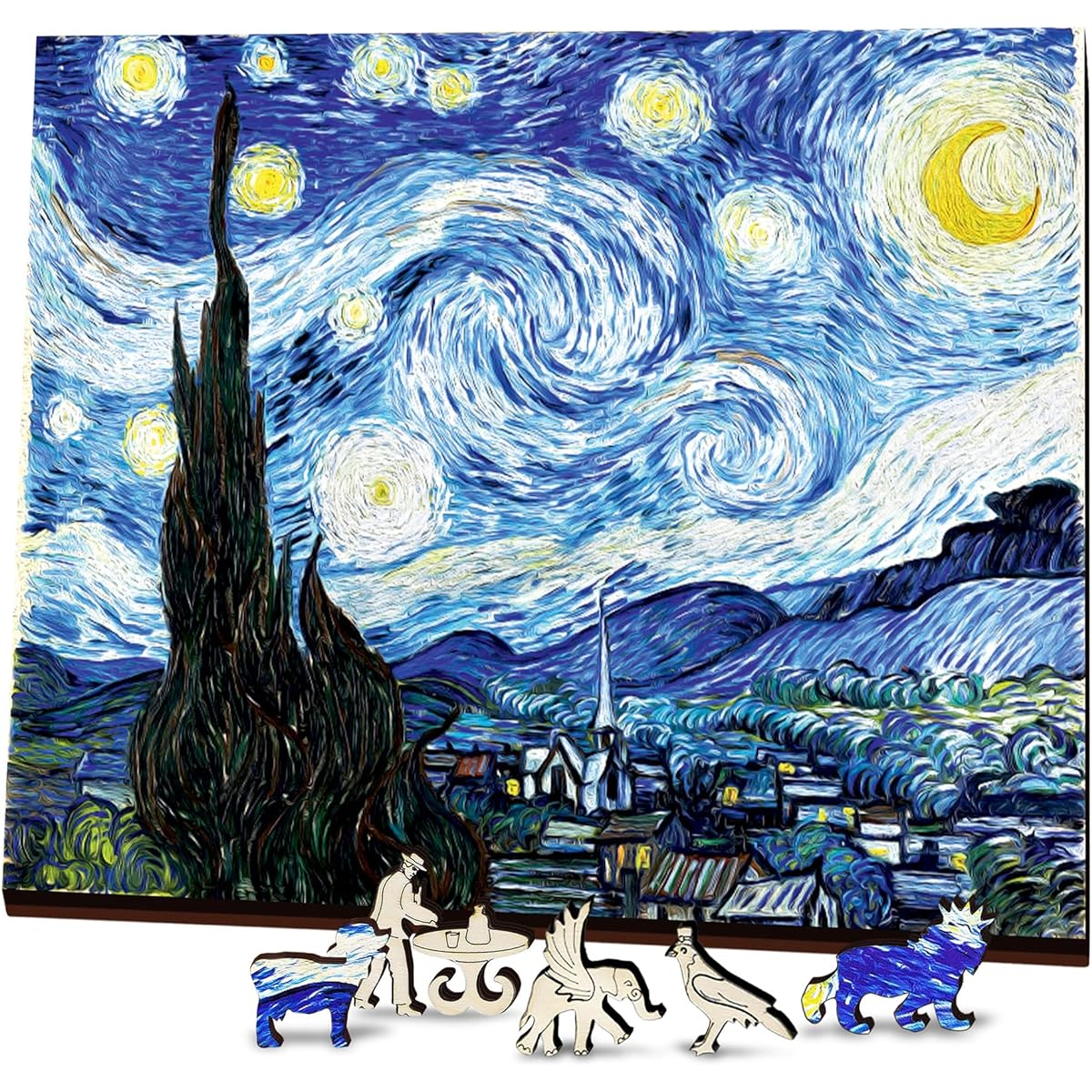 Doctor Puzzle 150 Piece Wooden Puzzle for Adults - Unique Shape Double Sided Wooden Jigsaw Puzzle - Starry Night - Gift Family Game 11 x 8 Inch with Natural Aroma Candle
