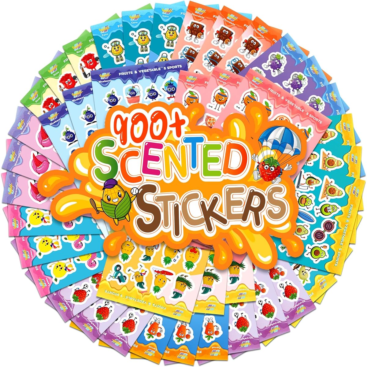 Scratch & Sniff Stickers 42 Sheets 14 Scents Funny Fruit & Vegetable Stickers