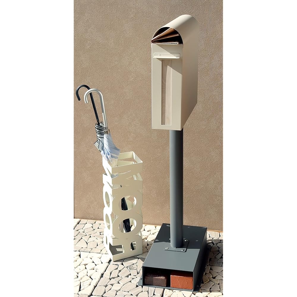 MOJYU Stand Post Spano Greige SDM-026 Post Mail Box Stylish Mailbox Delivery Box Scandinavian Style with Lock Freestanding Stand High Type Entrance Home Use