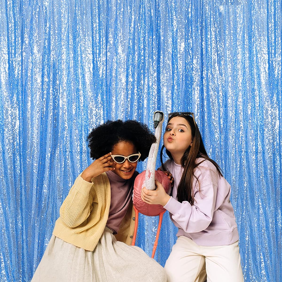 DUOBAO 10x10ft Light Blue Sequin Backdrop Curtain,10ft Glitter Backdrop Blue Sequin Curtains Party Background Birthday Backdrop Party Decoration