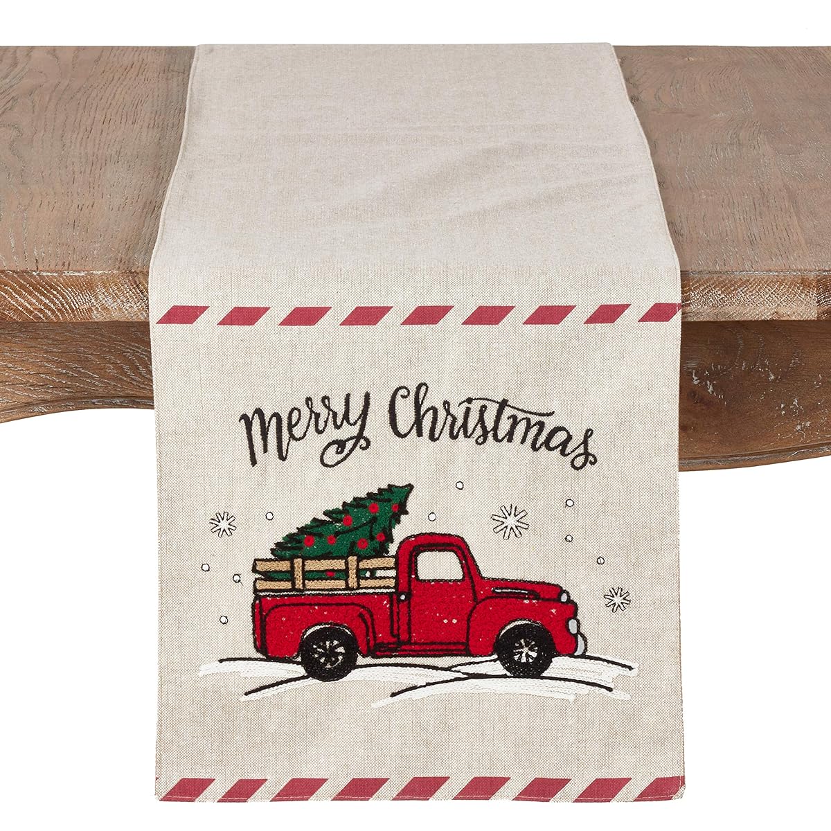SARO LIFESTYLE Puppetry Collection Merry Christmas Red Truck Design Table Runner 13" x 72", Multi
