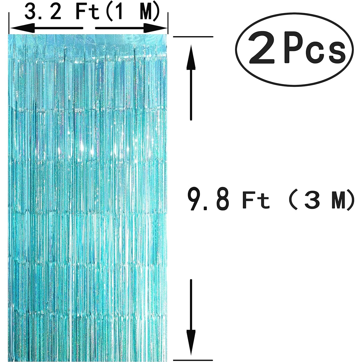 Teal Blue Metallic Foil Fringe Curtains - Under the Sea Mermaid Ocean Theme Birthday Baby Shower Wedding Graduation Anniversary Beach Pool Party Photo Booth Backdrop Decorations 3.3ft x 10ft 2 Panels
