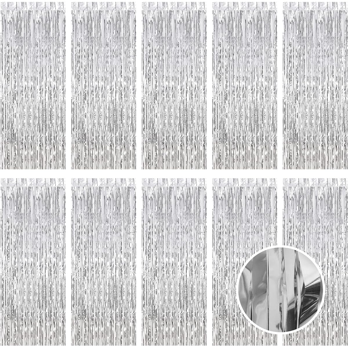 Silver Foil Curtain Backdrop 3.3ft x 10ft Silver Metallic Tinsel Foil Fringe Curtain Streamer Photo Booth Backdrop Birthday Party Engagement Bachelorette Party Decoration (Silver)