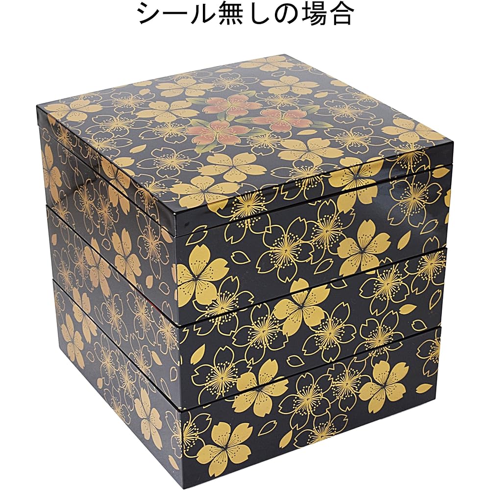 Maeju lacquerware, multi-layered box, three tiers, flower dance, black, with stickers, traditional craft, Yamanaka lacquerware, 21.5cm, square, for 4 to 5 people, made in Japan, 7R-773