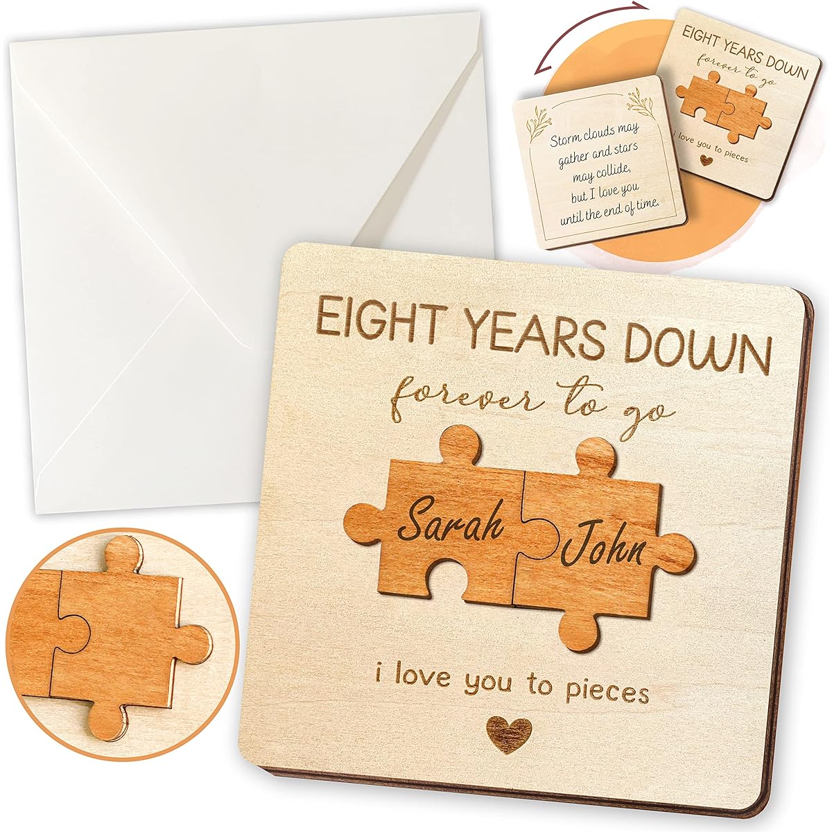 STOFINITY 8 Years Wooden Card for Husband/Wife, Anniversary Wooden Gifts for Boyfriend/Girlfriend, Anniversary Wooden Gifts for Her, Happy Wedding Anniversary Card for Couples