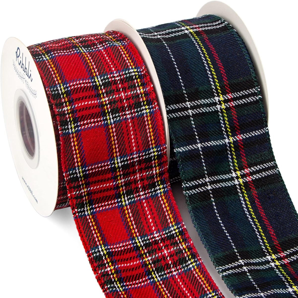 Ribli 2 Rolls Christmas Plaid Wire Ribbon Red and Green Plaid 2-1/2 Inch Total Christmas Bows Large Bows Christmas Ribbons for Christmas Tree Decorations
