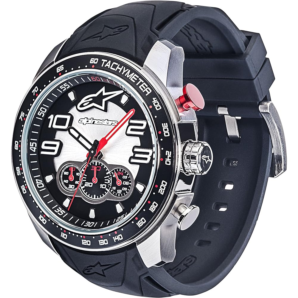 Alpinestars Tech Men's Chronograph Watch Analog Chrono 45mm Stainless Steel Case 100 Meter Water Resistant Japanese Movement Durable Silicone Wristband (Black Steel)