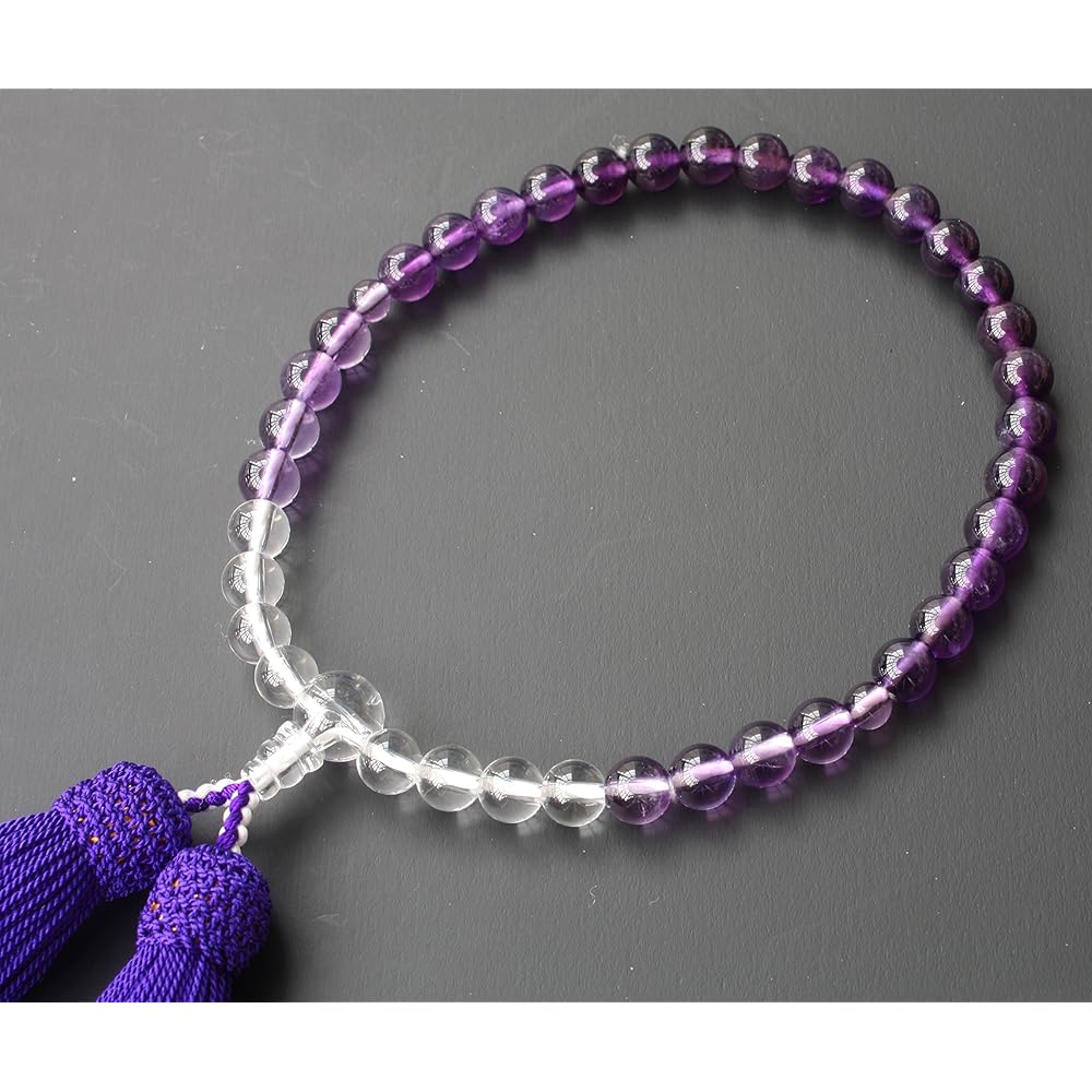 Nakago prayer beads for women, amethyst gradation, 7mm crystal, pure silk head tassel