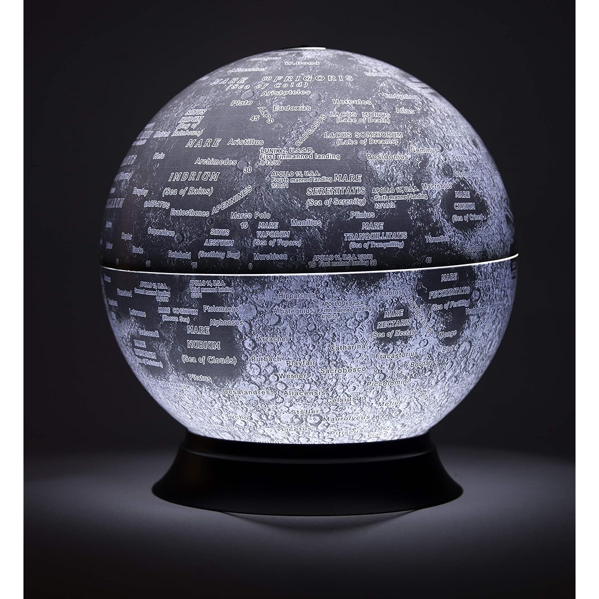 12" Diameter Illuminated National Geographic Moon Globe Detachable Cord Touch Light Control Detailed Illustrated Made in the USA