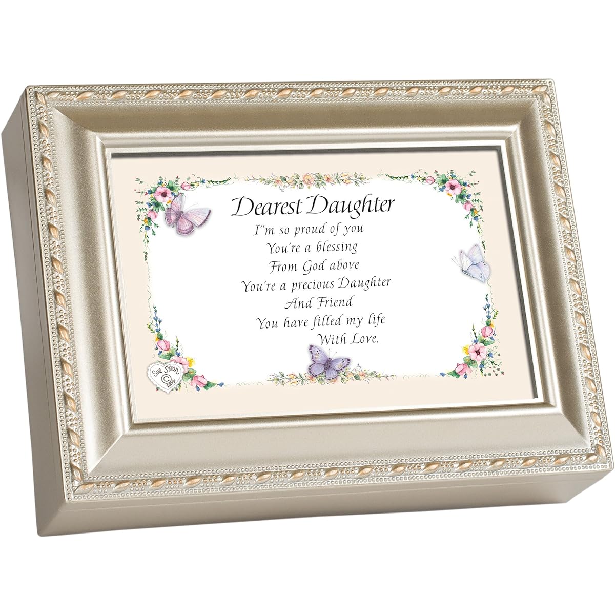 Dearest Daughter Champagne Silver Cottage Garden Traditional Music Box Plays Light Up My Life