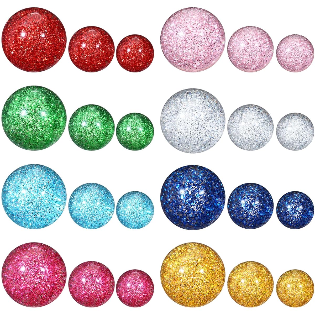 Jenaai 24pcs Bouncy Balls Glitter Bounce Balls Bulk Rubber Bouncy Balls Summer Birthday Party Favors Bouncy Balls Gifts for Kids Goodie Bag Fillers 27mm 32mm 45mm 8 Colors Random Color
