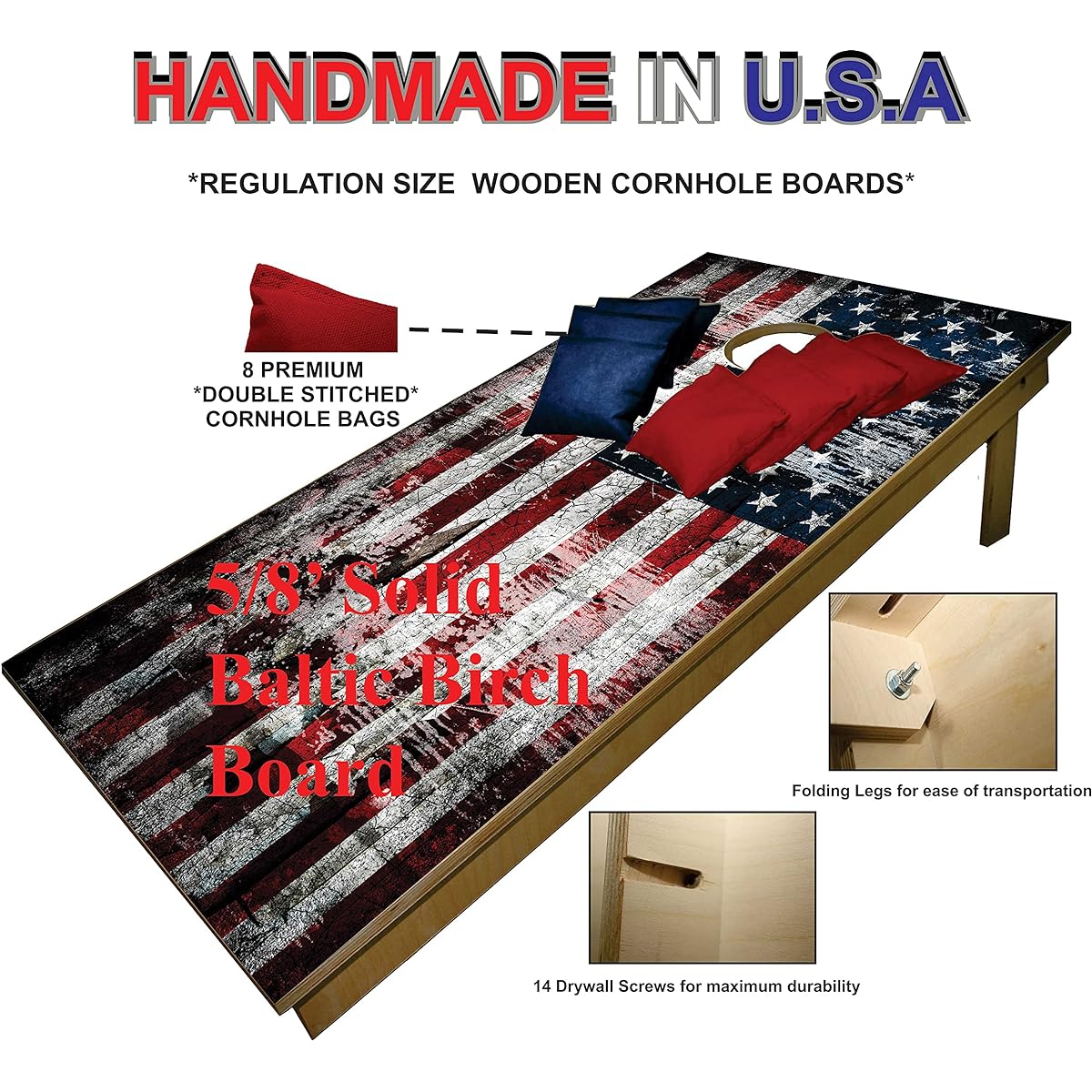 Cornhole Beanbag Toss Game W Bag Game Board American Polish Flag Set 812