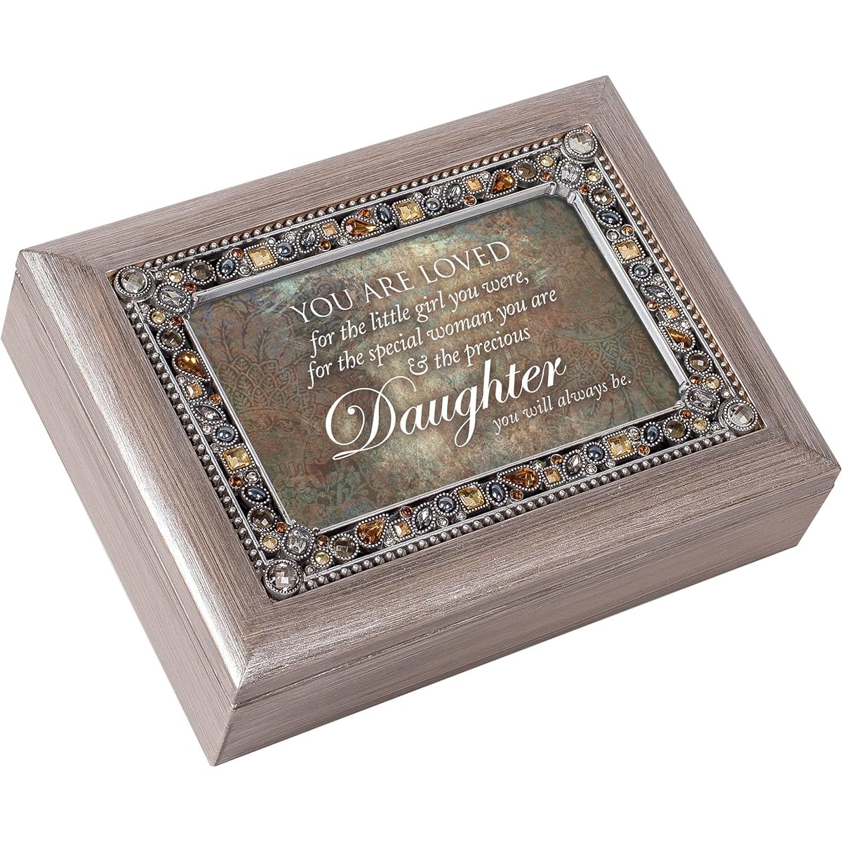 Cottage Garden You are Loved Little Girl Matte Pewter Jewelry Music Box Wonderful World