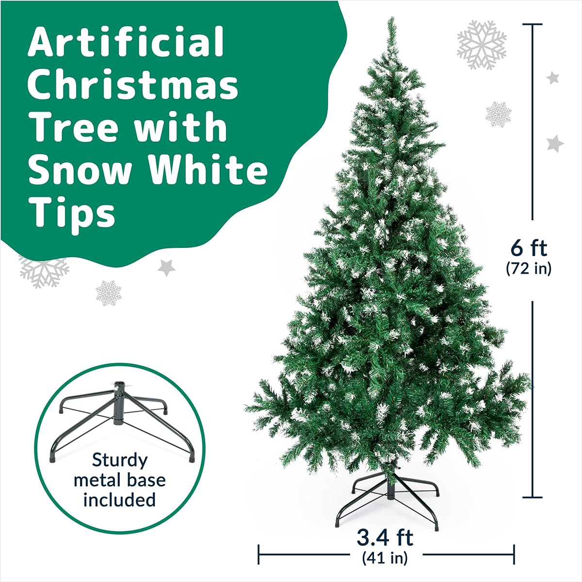 Prextex Premium Artificial Christmas Tree 6ft Flocked Christmas Tree 6ft Frosted Christmas Tree Pre-Lit Artificial Christmas Tree Fake Christmas Tree with Snow