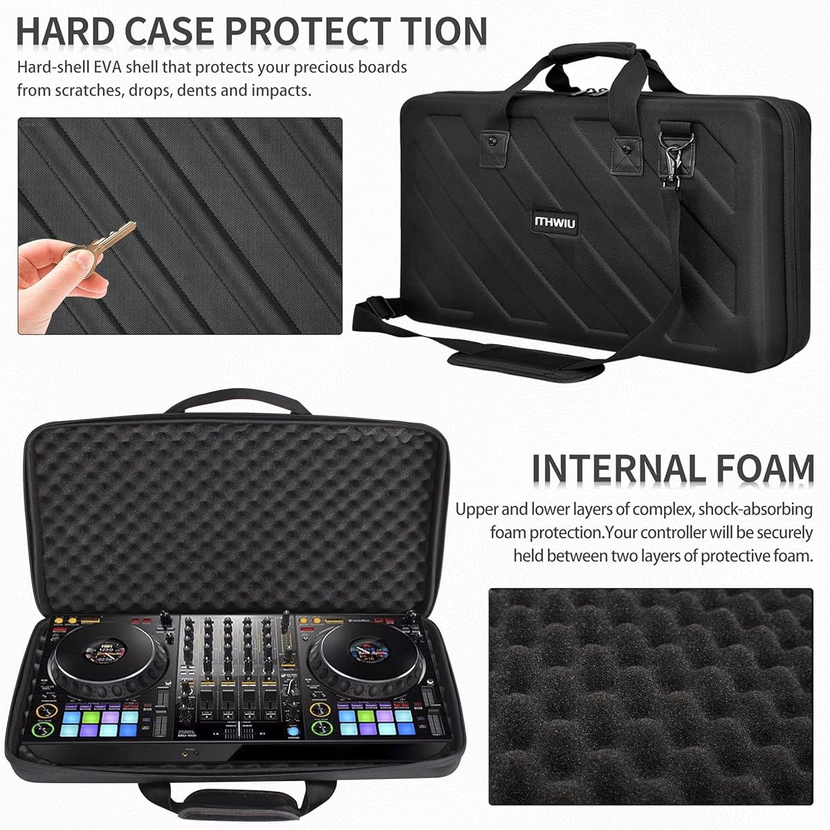 ITHWIU Lightweight Molded EVA Storage Case for Pioneer DDJ 1000, 1000SRT Controller Carrying Case, Black