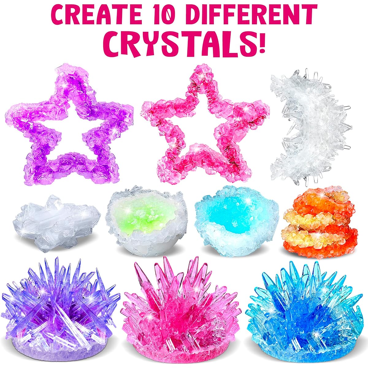 Crystal Growing Kit for Kids - 10 Crystals Science Experiment Kit + 2 Glow in the Dark Crystals with DIY Painting Display Stand - Perfect Gift for Girls and Boys Ages 6-12