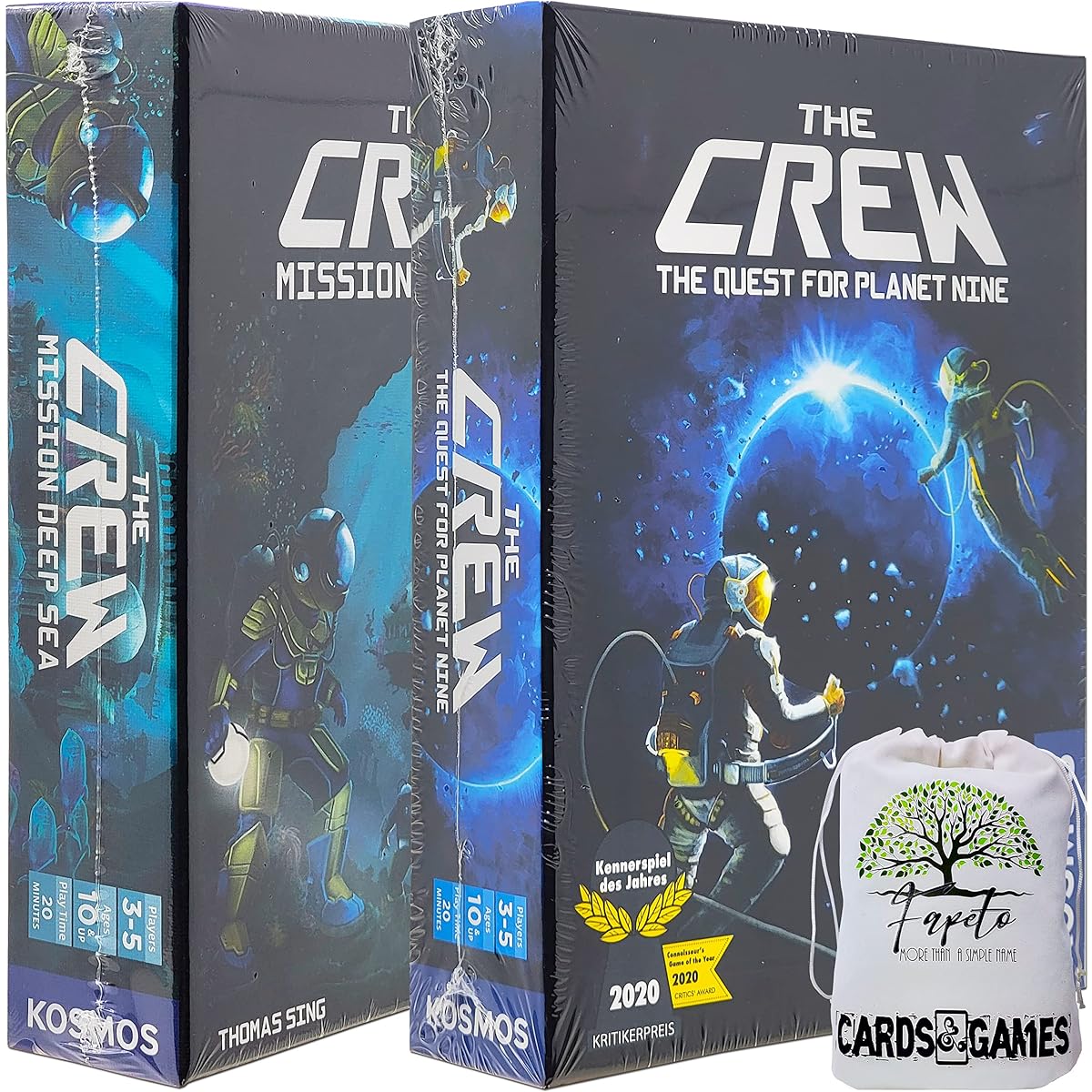 The Crew: Mission Deep Sea and The Quest for The Planet Nine Board Game Bundle with Random Color Drawstring Bag