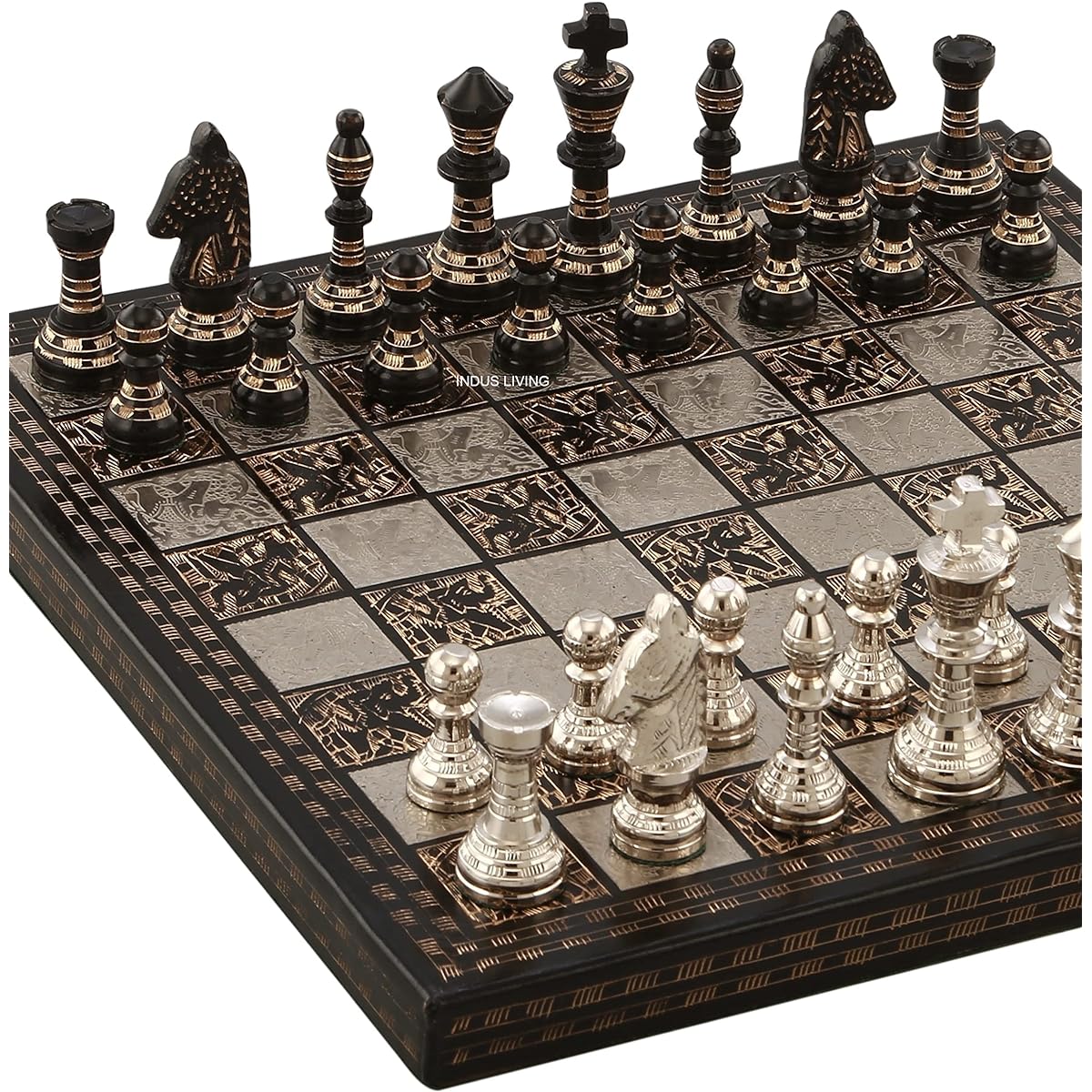 INDUS LIVING Luxury Brass Chess Pieces and Board Set 10 Inch Heavy Chess Set Birthday Gift Unique Art Chess Set for Him