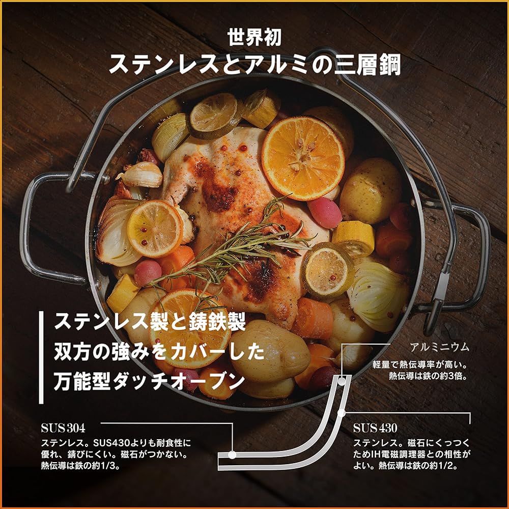 [Made by Tsubamesanjo] TSBBQ Light Stainless Steel Dutch Oven (Anhydrous Pot) 10 Inches Mirror Finish TSBBQ-005 (With Bottom Grate)