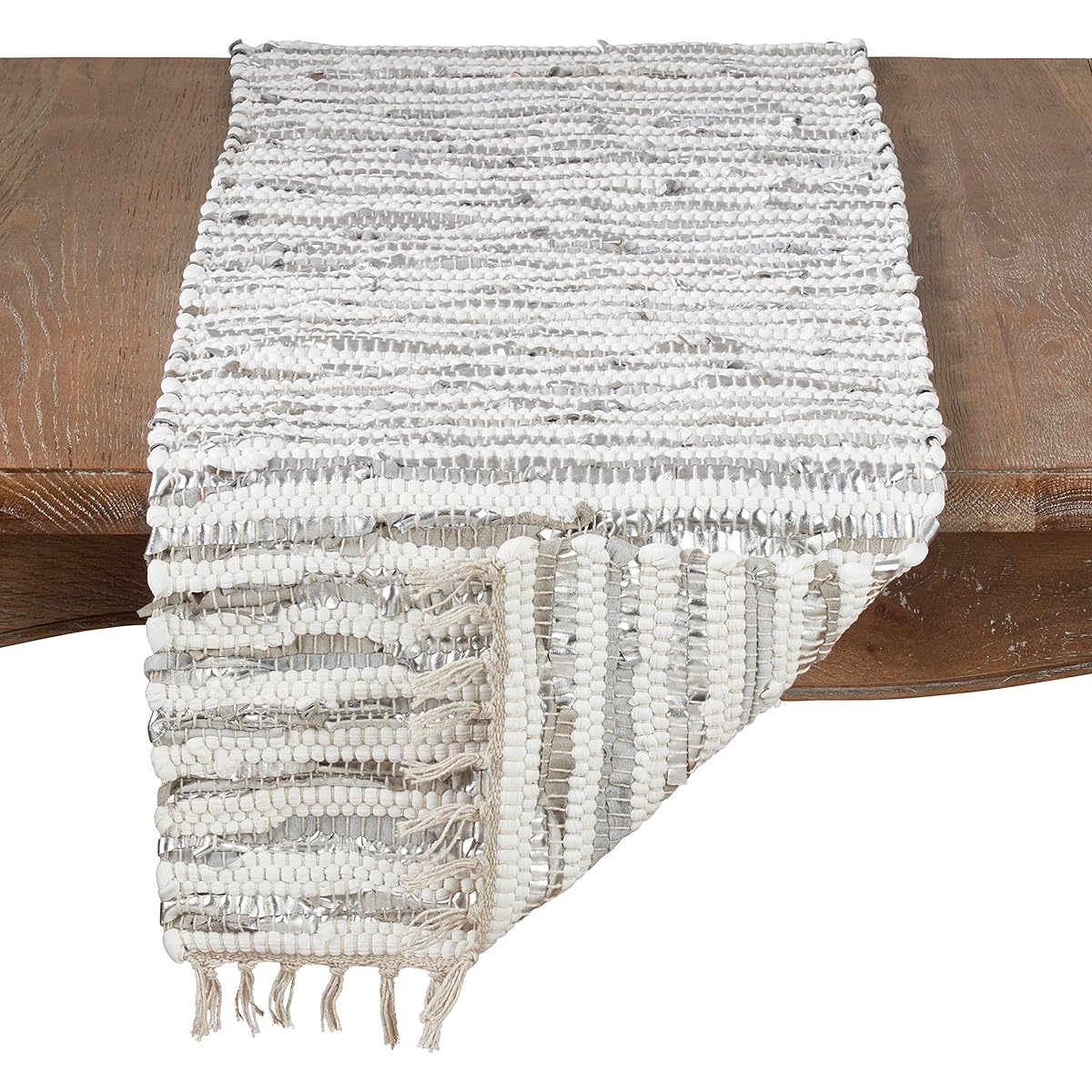 Silver Foil Strip Chindi Table Runner - 16"x72" Rectangle