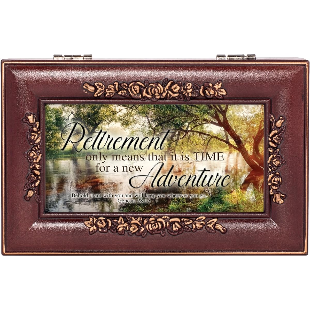 Retirement New Adventure Christian Rosewood Finish Jewelry Music Box Plays Canon in D