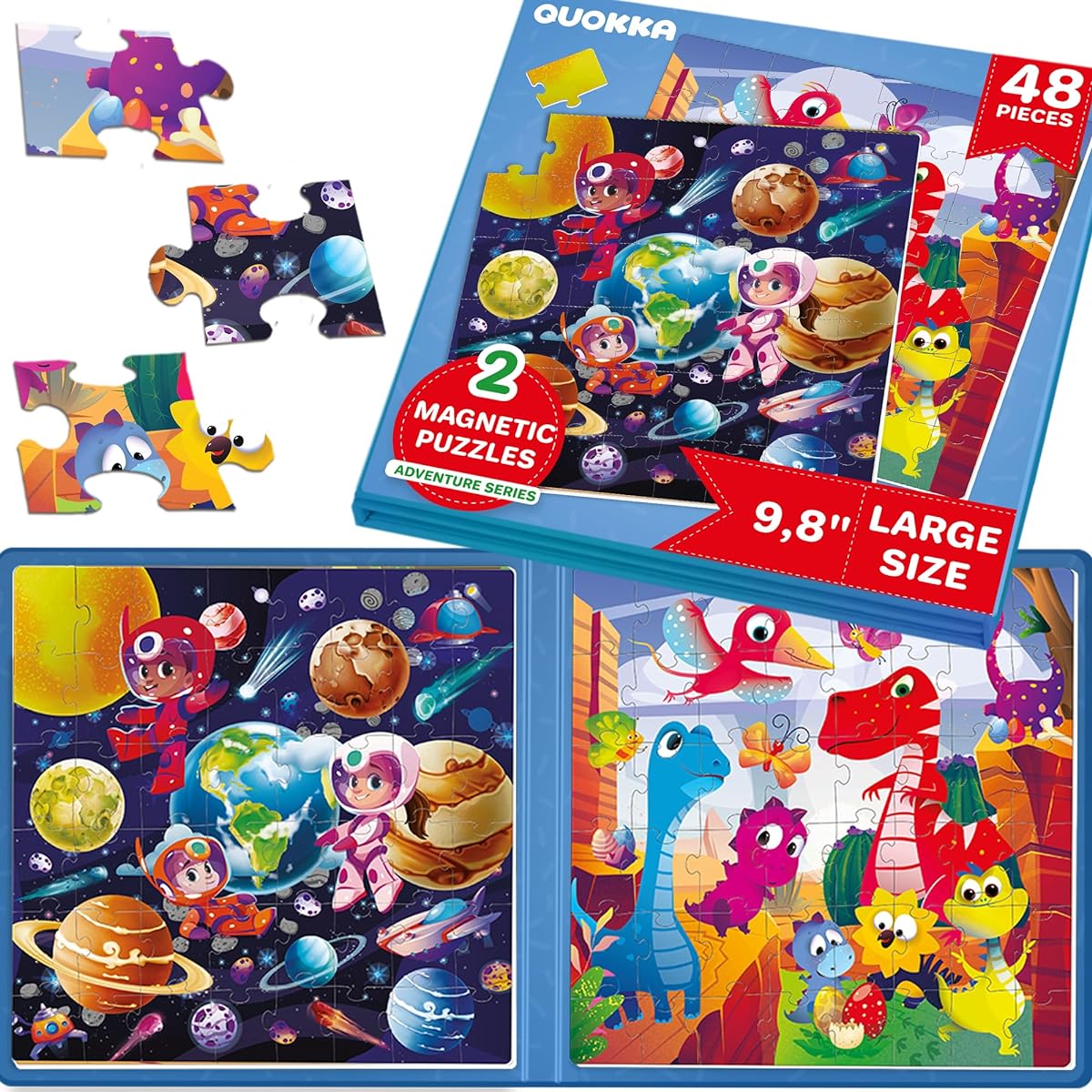 QUOKKA Magnetic Puzzles for Toddlers 3-5-48 Piece Travel Puzzle Game for 3 Year Olds Dinosaur Activity Toys for Boys and Girls Ages 4-8 - Learning Magnets for Road Trips