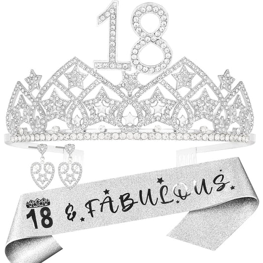 18th Birthday Gift,18 and Fabulous Sash,18th Bday Tiara,18 Year Old Girls Gift,18th Birthday Crown,18th Birthday Tiara and Sash,18th Birthday Party Decoration for Girl,18th Birthday Supplies for Girl