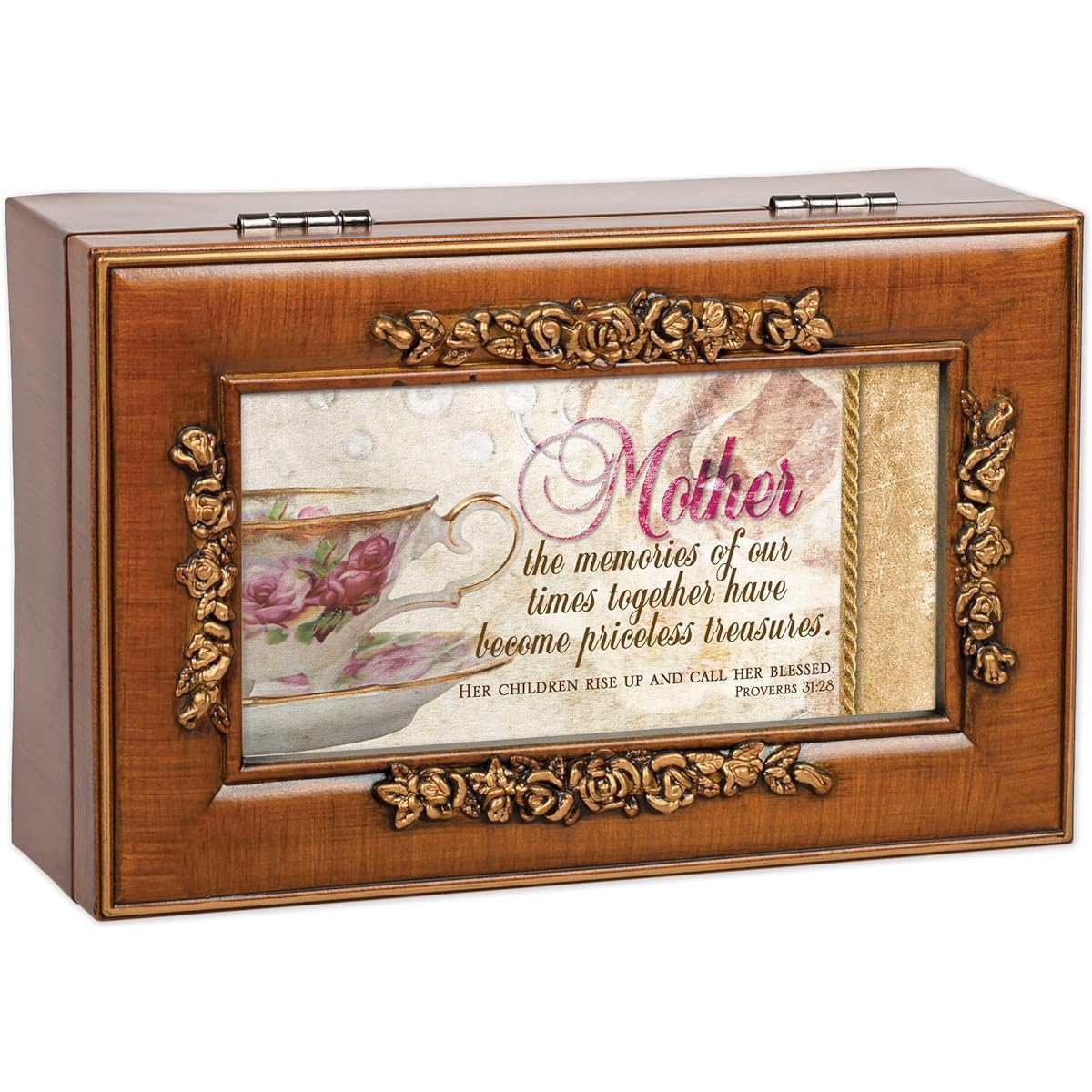 Mother Memories Priceless Treasure Woodgrain Embossed Jewelry Music Box "How Great Thou Art"
