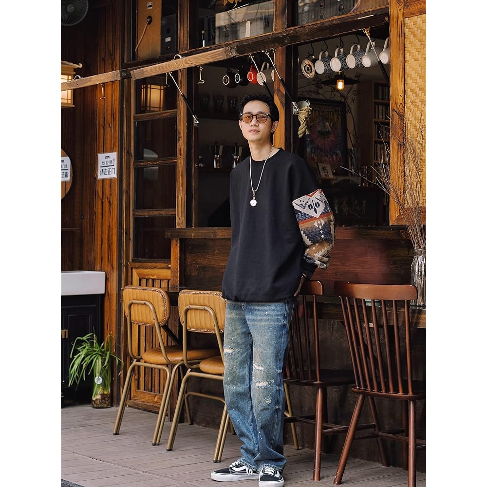 [CHANGE WELL] Men's "2023AW" American Fashion Retro Style Autumn Clothing [Sleeve Native Color] Big Silhouette Long Sleeve Pullover Sweatshirt