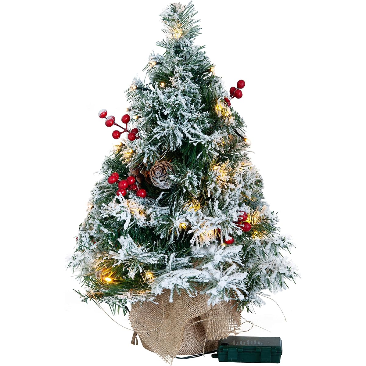 Joiedomi 20 Inch Snowflock Tabletop Christmas Tree with Lights for Best Christmas Home Decoration