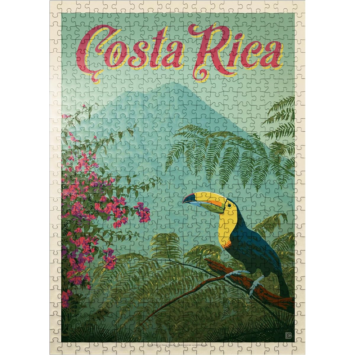 Costa Rica: Toucan in the Jungle, Vintage Poster - Premium 500 Piece Jigsaw Puzzle for Adults