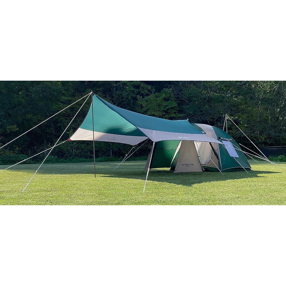 CAPTAIN STAG Tent Tarp Extension Belt Set GREEN PACKAGE CS Two Room Dome Tent & Tarp Set + For 3~4 People UZ-13231 440 x 440cm