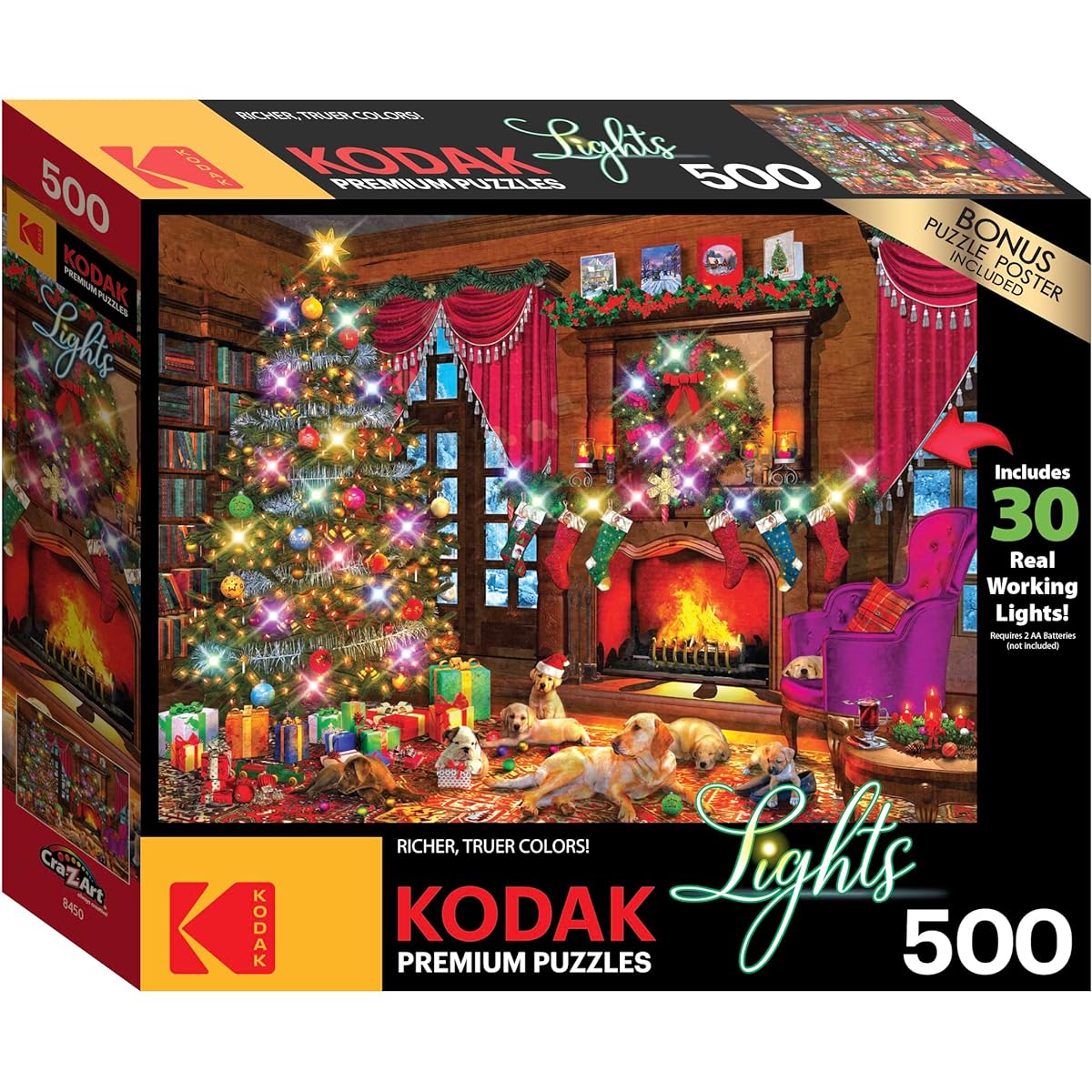 Kodak Premium Holiday Light Up Jigsaw Puzzle 500 Piece Christmas Puppies