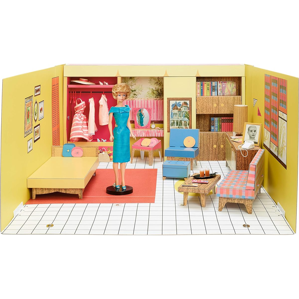 Barbie Mattel 75th Anniversary Dream House Reproduction with Doll Barbie Dream House By Mattel, Inc. Doll, House and Accessories Reproduction House Set with Furniture and Doll (GNC38)
